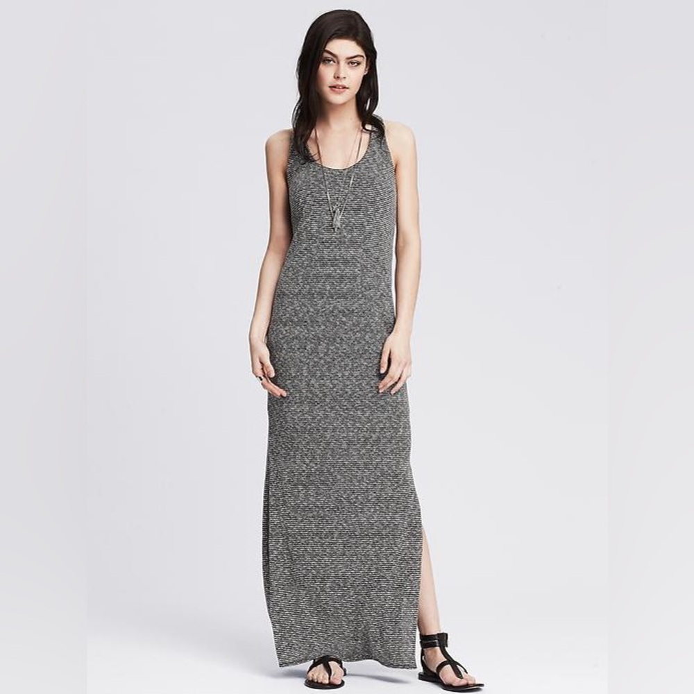Banana Republic Gray Sleeveless Racerback Maxi Dress with Side Slit